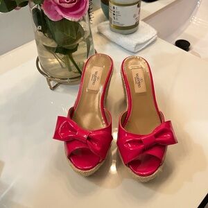 Valentino Women's Fuchsia Bow Espadrille Slides